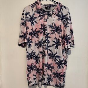 Classic Palm-Print Short Sleeve Shirt in Pink and Navy